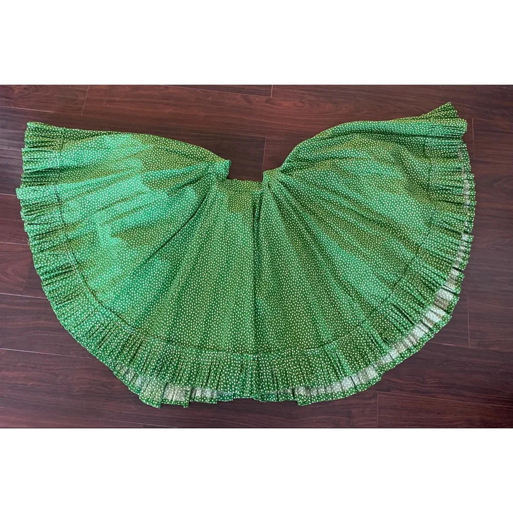 Vintage 1960s–70s Handmade Square Dance Skirt Green Clover Cotton 30” Waist